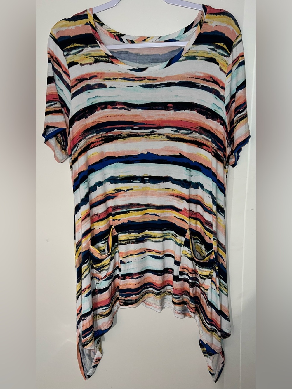 LOGO by Lori Goldstein Multicolor Striped Short-Sleeve Tunic